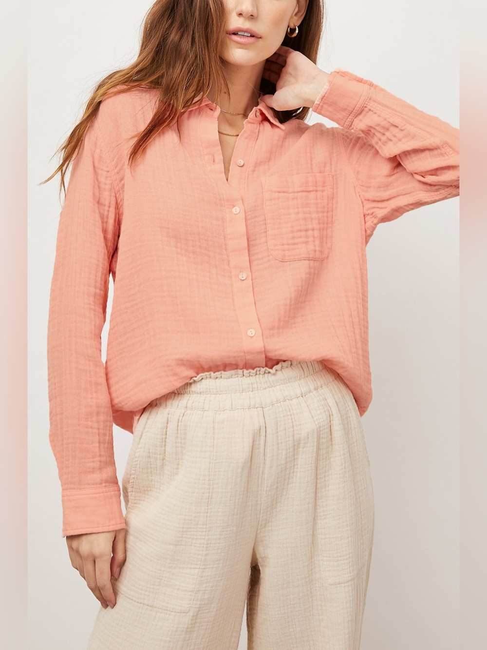 Rails Ellis Peach Lightweight Cotton Gauze Button-Front Shirt Flamingo